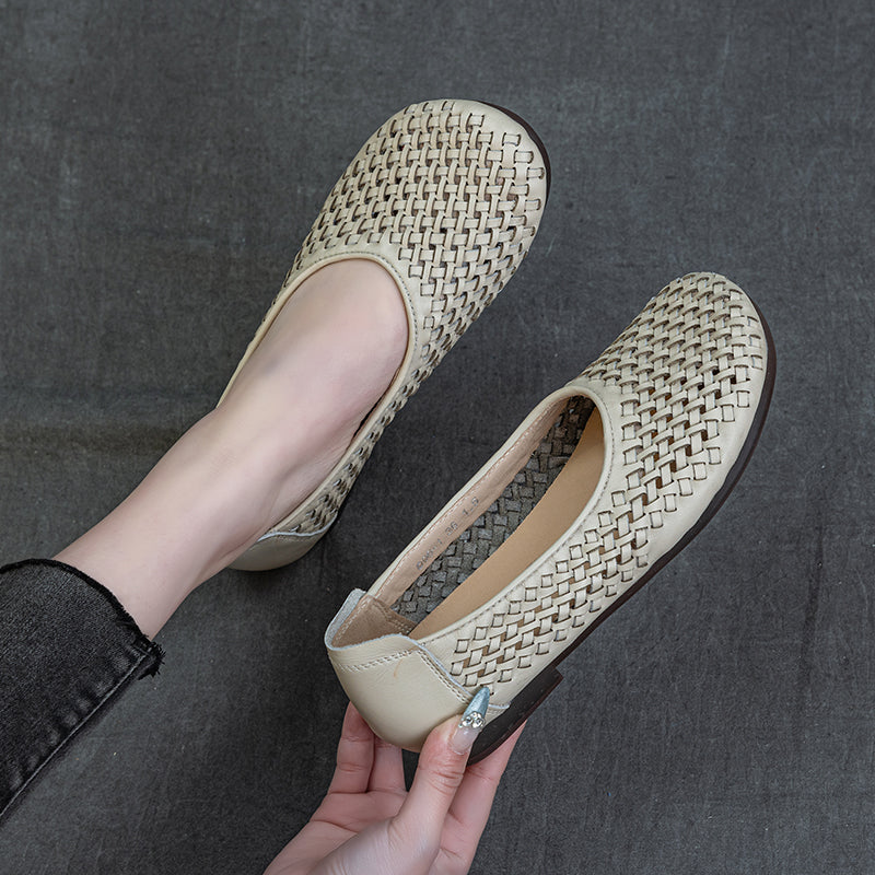 Women's Leather Woven Hollow Out Flat Sandals Glove Shoes