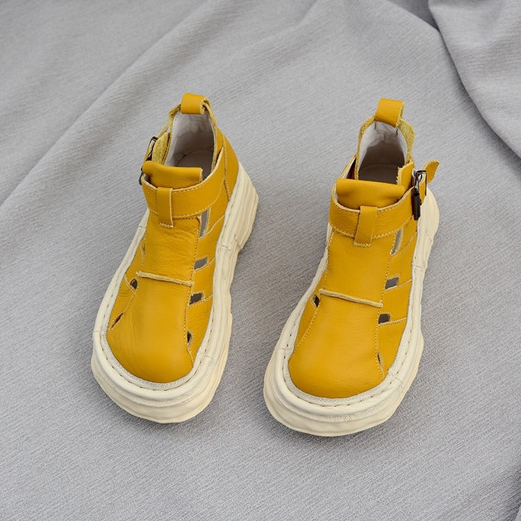Women's Ugly-Cute Soft Leather Cut-Out High-Top Boots – Casual Style