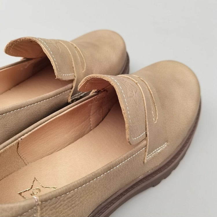 Women's Leather Mid Heel Chunky Loafers – Japanese Style & Non-Slip Sole