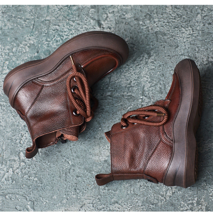 Women's Zip Lace-Up Leather Ankle Boots – Comfortable for Daily Wear