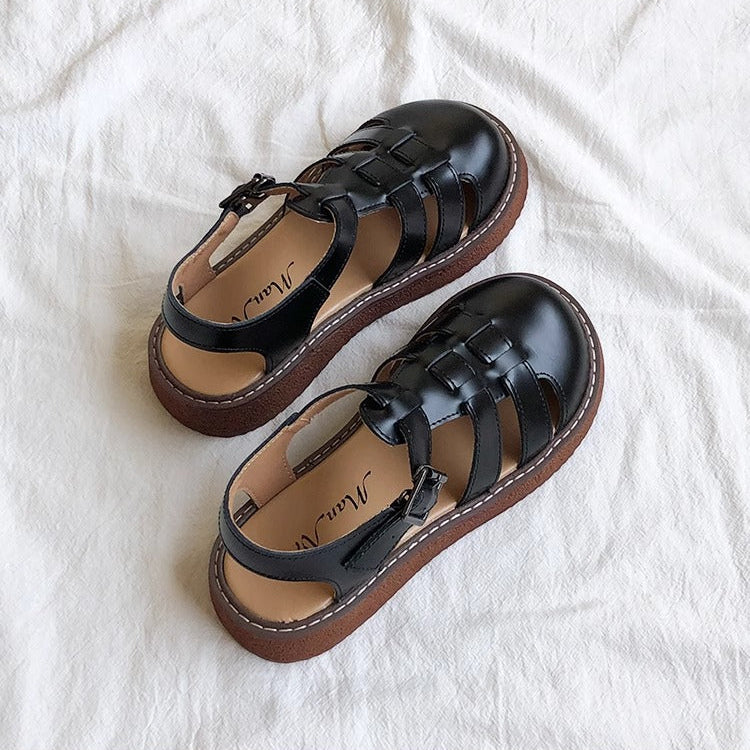 Women's Leather Closed Toe Round Sandals – Casual Summer Comfort Shoes