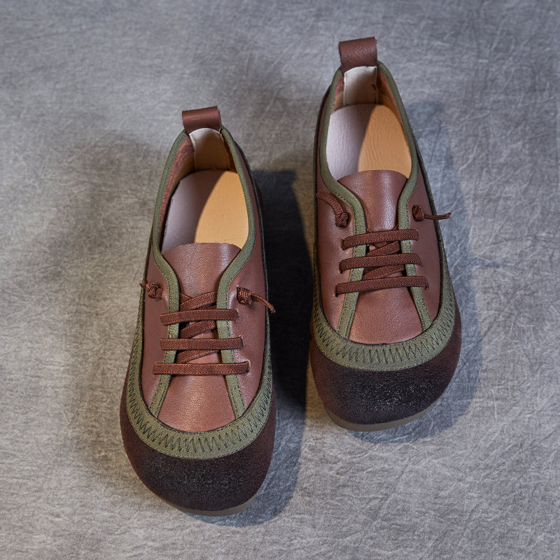 Women's Leather Casual Daily Walking Lace Up Flat Shoes