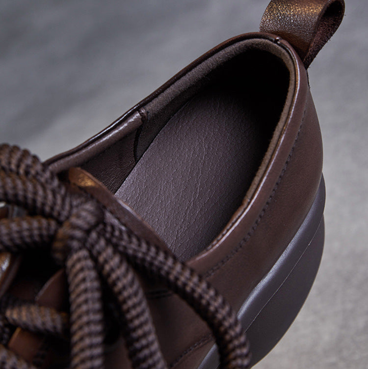 Women's Casual Platform Shoes – Lightweight Genuine Leather Lace-Up Design