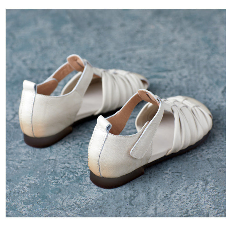 Women's Casual Closed Toe Velcro Flat Leather Sandals