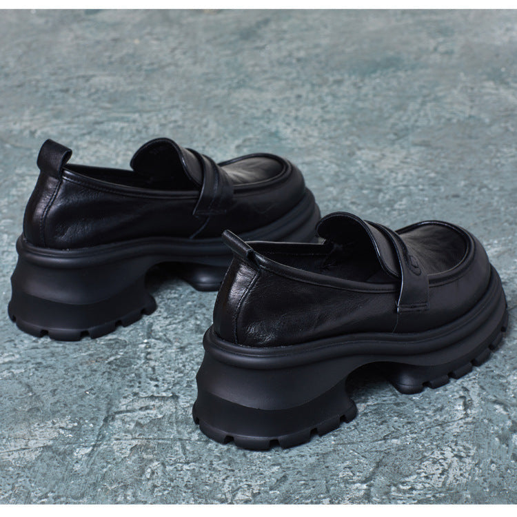 Womens Genuine Leather Heeled Platform Casual Loafers