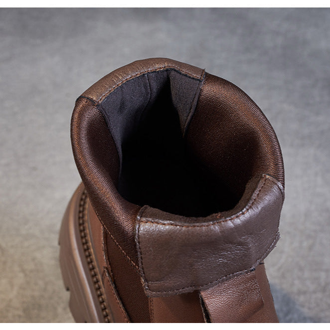 Women's Retro Genuine Leather Chelsea Boots – Chunky Platform Sole Ankle Boots