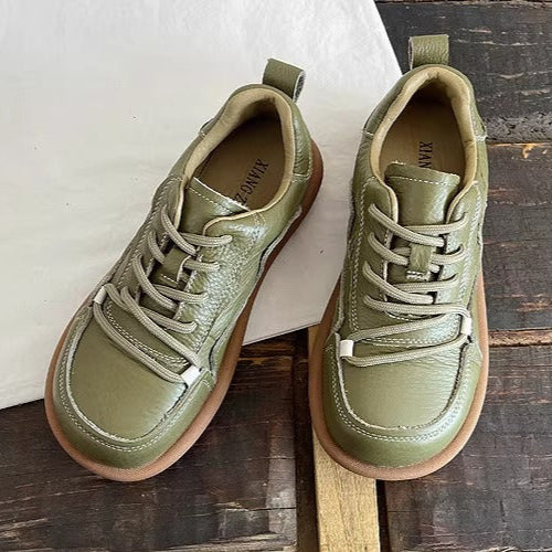 Women's Genuine Leather Casual Lace-Up Flat Shoes