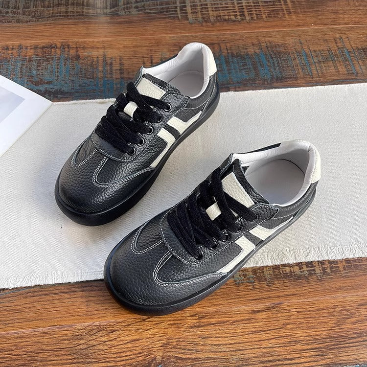 Women's Soft Leather Lace-Up Sneakers – Casual & Comfortable Style Tennis Shoes