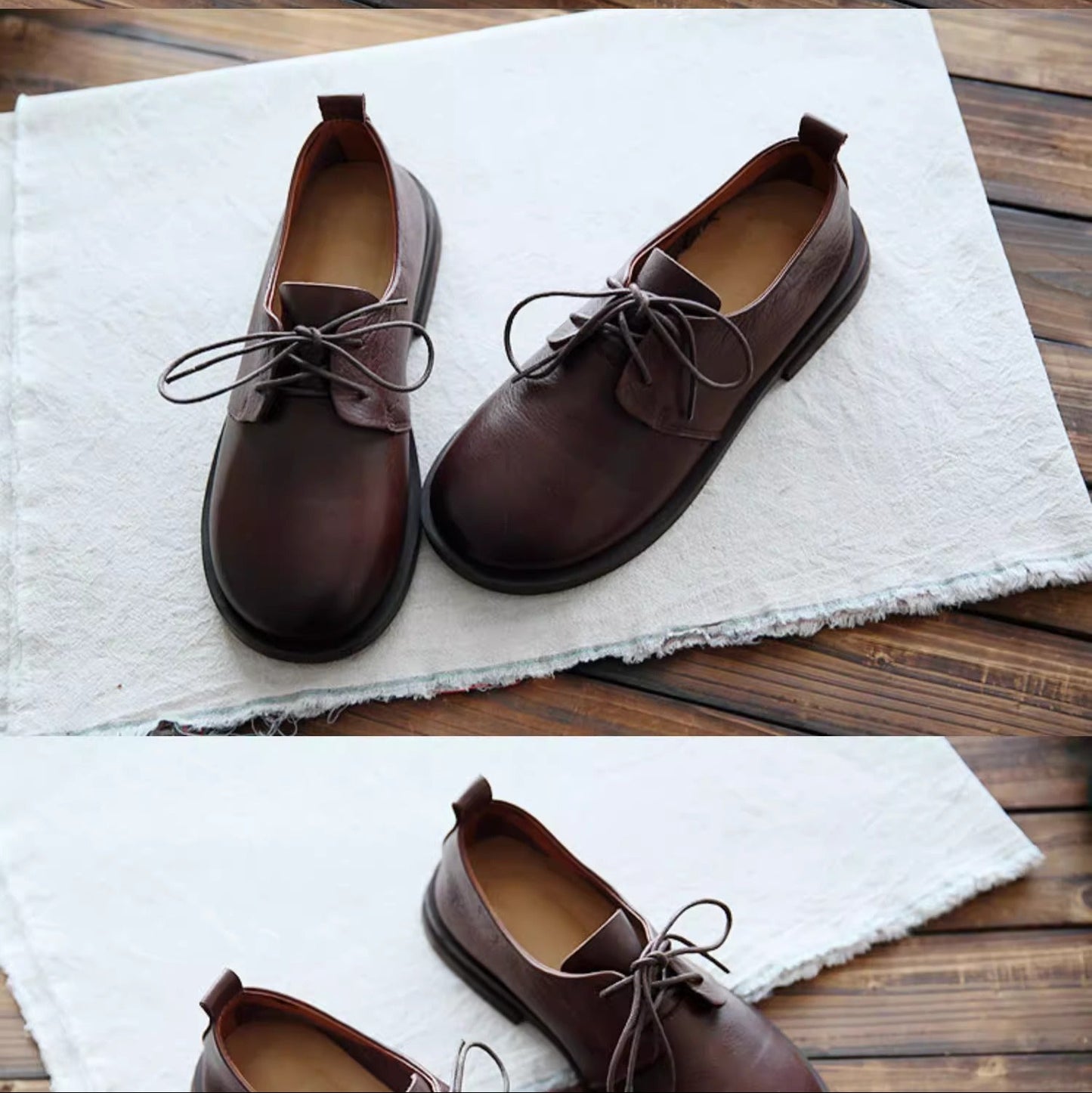 Women's Comfortable Genuine Leather Round Toe Lace-Up Casual Flats
