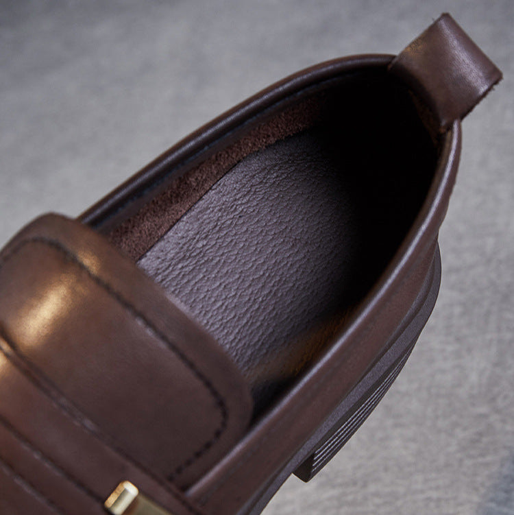 Women's Soft Leather Low Heel Loafers – Comfortable Everyday Slip-On Shoes