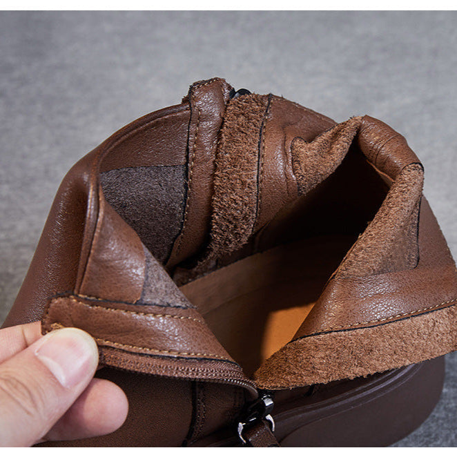 Women's Genuine Leather Casual Ankle Boots – Comfortable Double Zipper Design