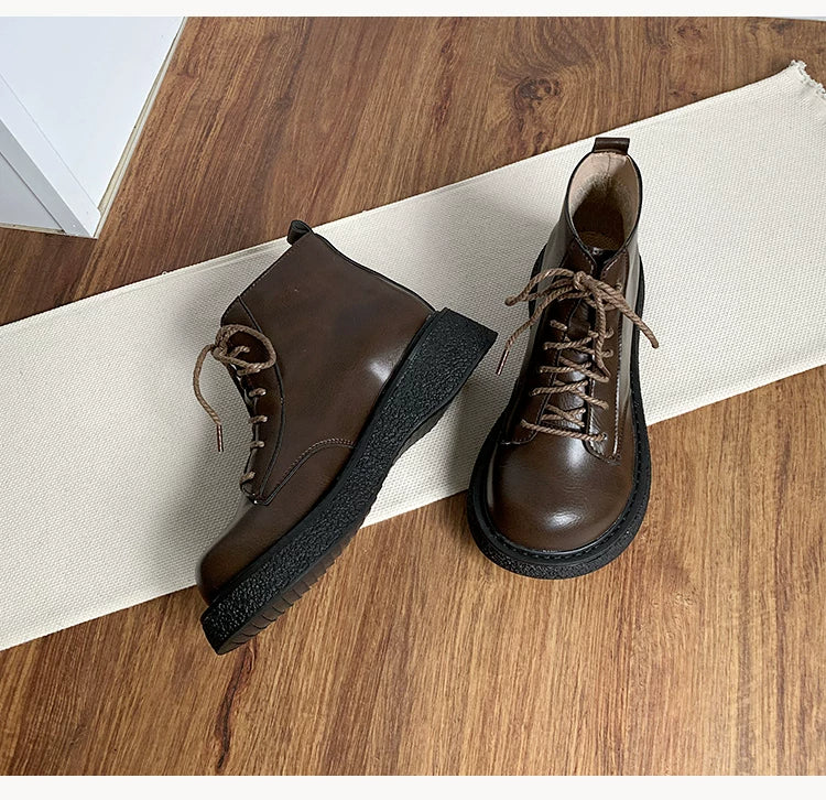 Women's Ankle Boots Lace Up Casual Low Heel Short Booties