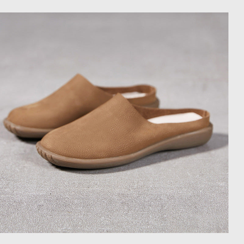 Women's Leather Minimalist Casual Comfort Flat Mule Shoes