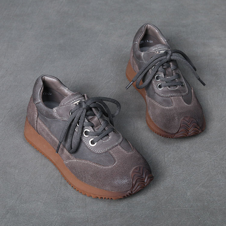 Women's Leather Patchwork Casual Lace-up Tennis Shoes Sneakers