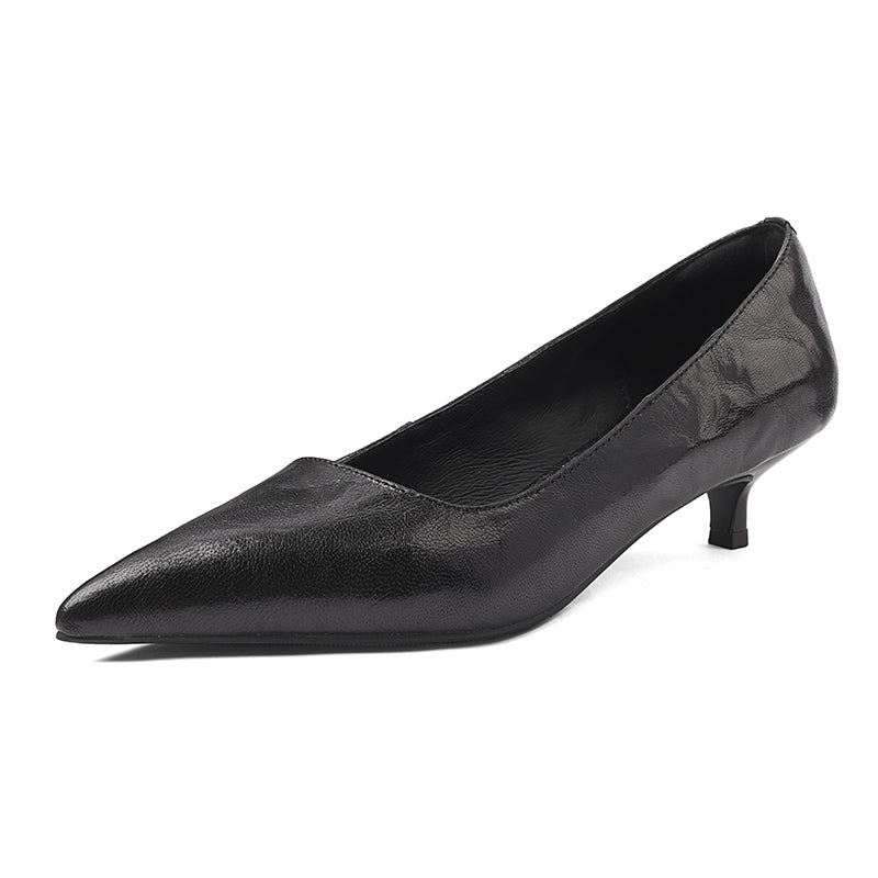 Sheepskin Kitten Heel Low Pointed Toe Pumps Women's Shoes - RetroStep