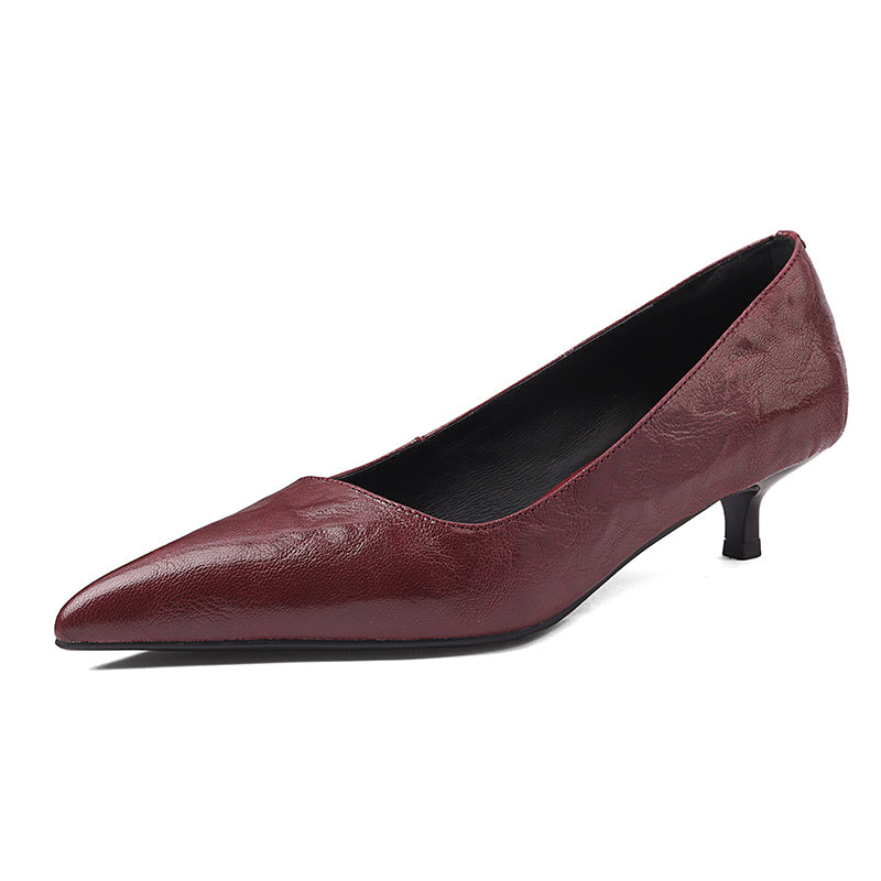 Sheepskin Kitten Heel Low Pointed Toe Pumps Women's Shoes - RetroStep
