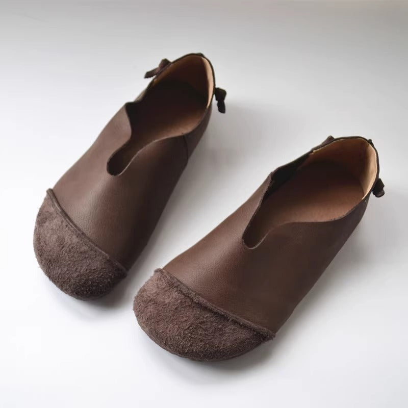 Women's Leather Flat Slip-on High-Vamp Daily Flat