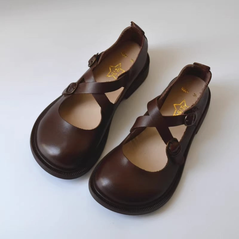 Women's Wide Fit Mary Jane Leather Flats – Handmade with Buckle Strap – Comfort Shoes