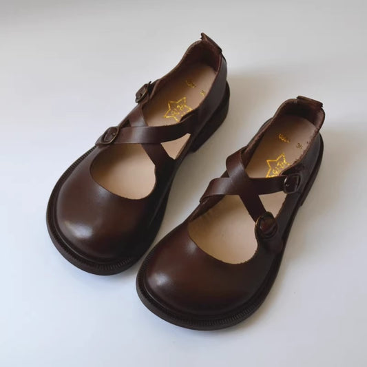 Women's Wide Fit Mary Jane Leather Flats – Handmade with Buckle Strap – Comfort Shoes