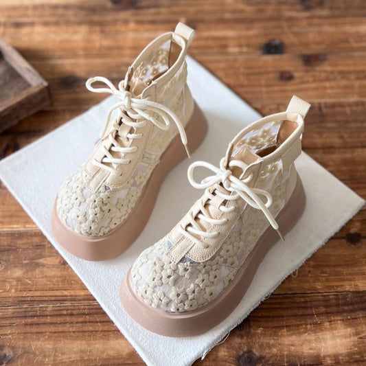 Women's Literary Style Summer Lace Mesh Platform Boots