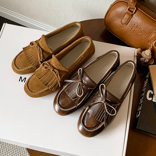 Women's Leather Preppy style Tassel Loafers for College Outfits