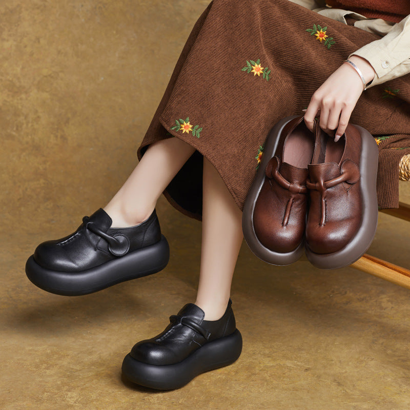 Women's Lightweight Leather Platform Slip-On Loafers – Comfortable Thick Sole