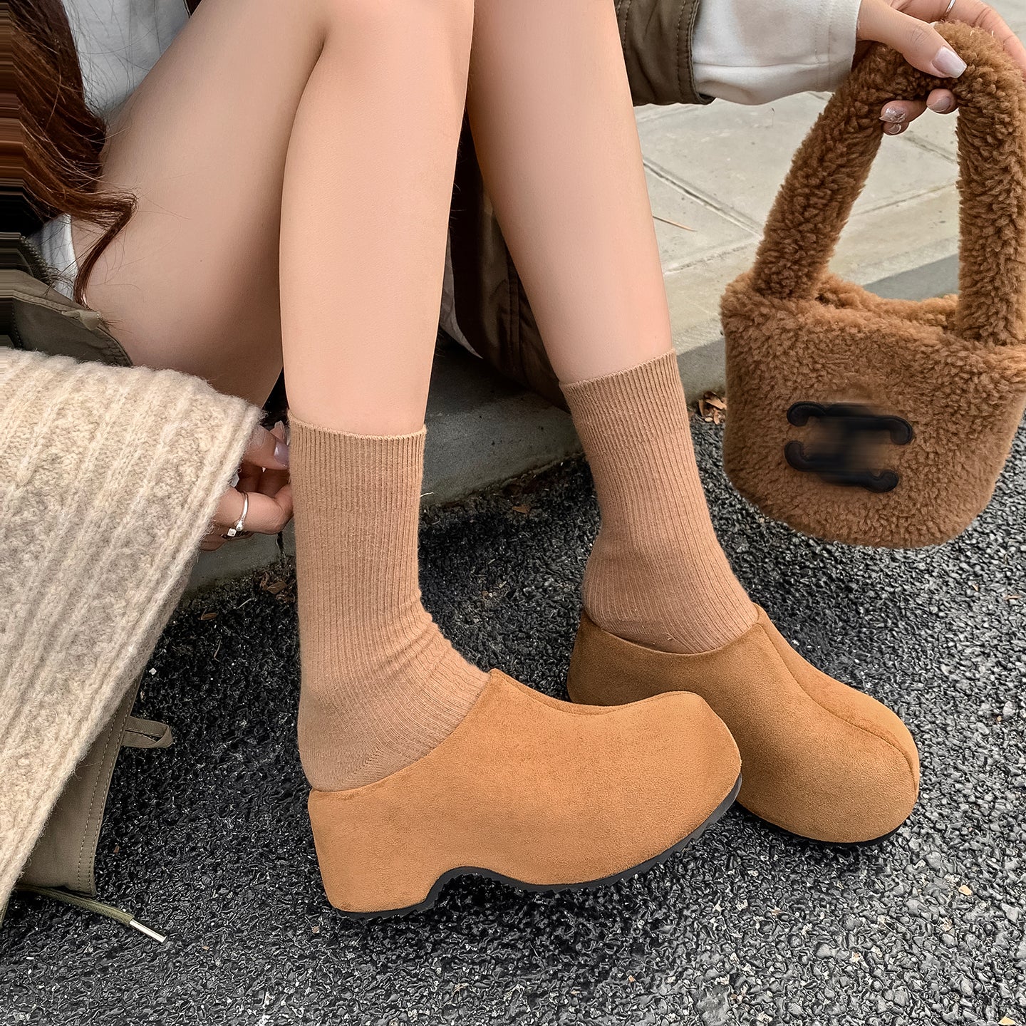 Warm Fur Lined Mules for Women – Winter Platform Slip-On Shoes