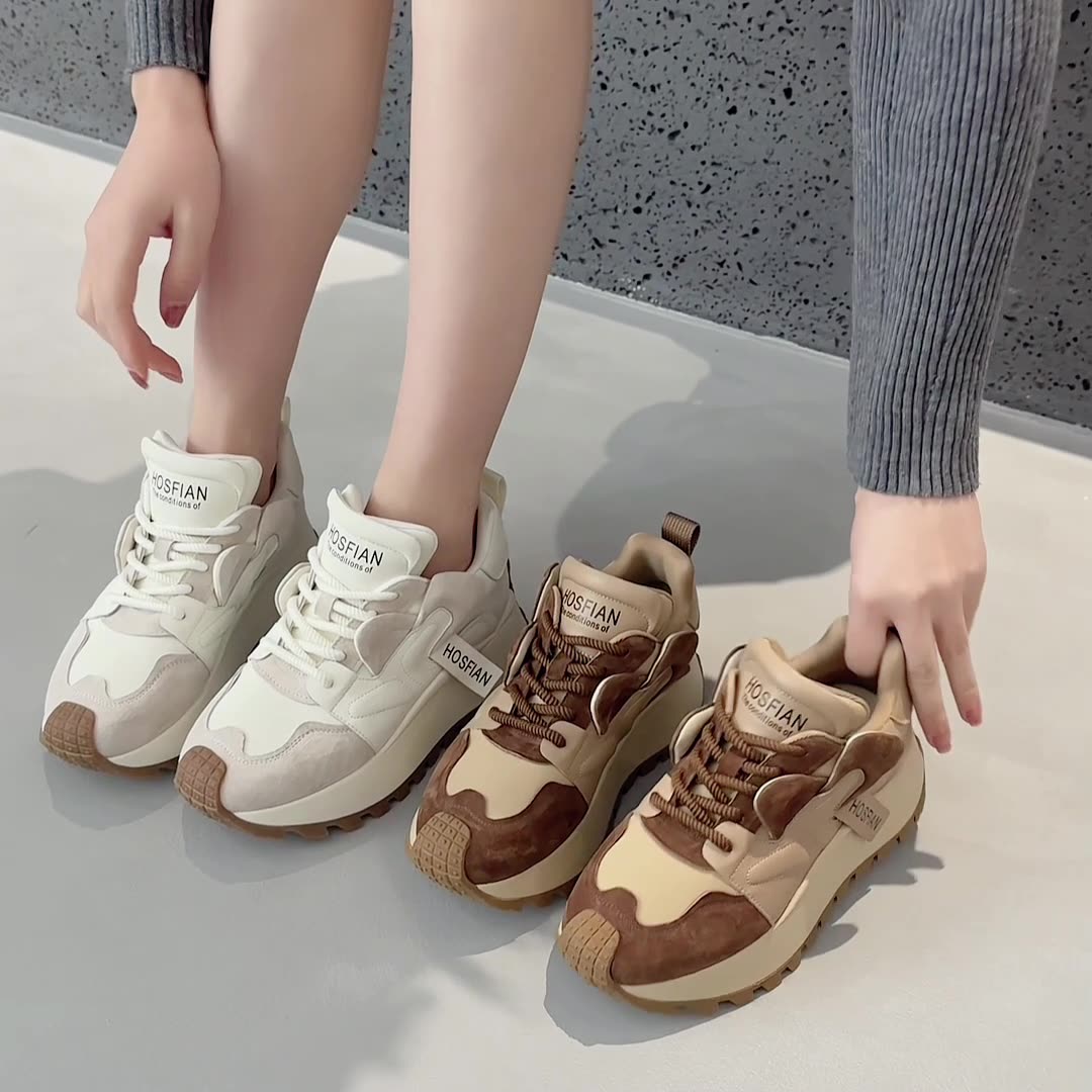 Women's Platform Leather Sneakers – Casual Cowhide Chunky Sole Trainers