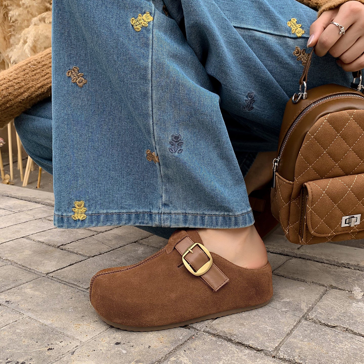 Warm Fur Lined Winter Mules for Women – Platform Slip-On with Buckle