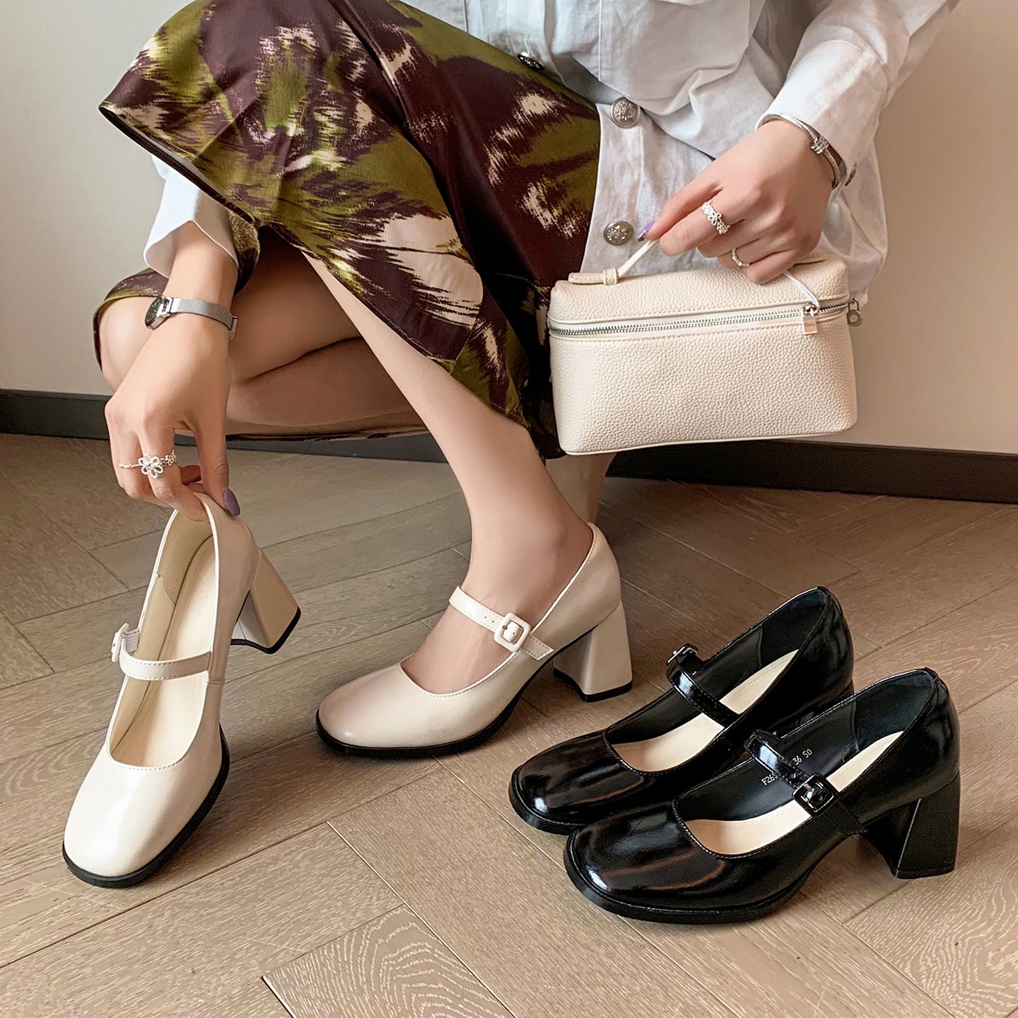French Vintage Block Heel Mary Janes - Elegant Round Toe Leather Pumps for Office & Daily Wear