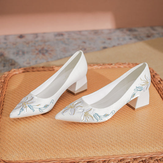 Women's Satin Pointed Toe Mid Heel Pump