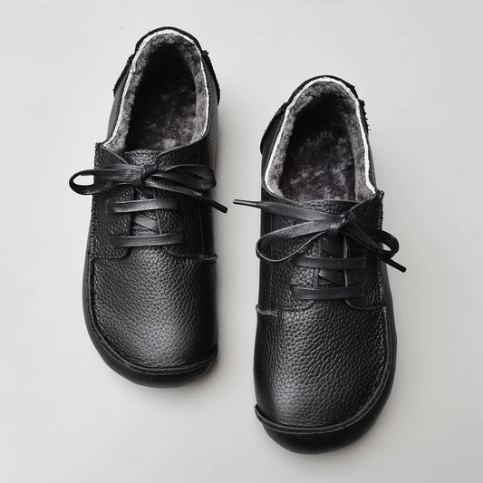 Womens Casual Leather Wool Winter Lace Up Ankle Boots