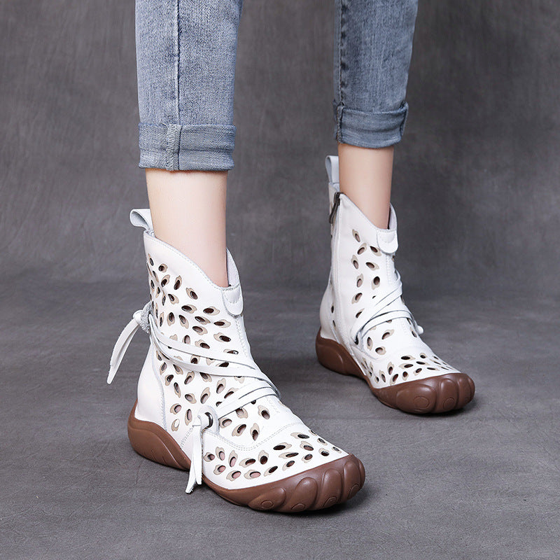 Women's Ethnic Style Summer Boots – Hollow Genuine Leather Ankle Booties
