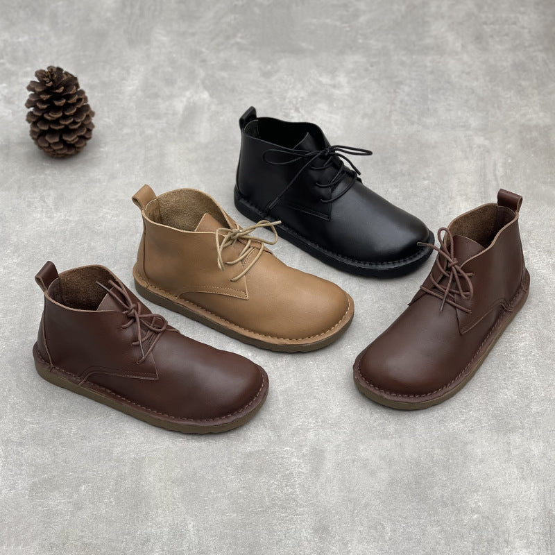 Women's Minimalist Leather Lace-Up Ankle Boots – Everyday Style