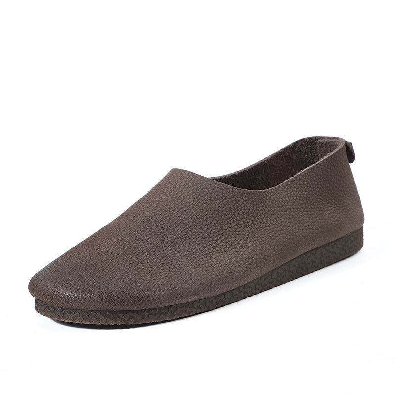 Women's Minimalist Soft Leather Slip-On Flats – Retro Style Comfort Shoes