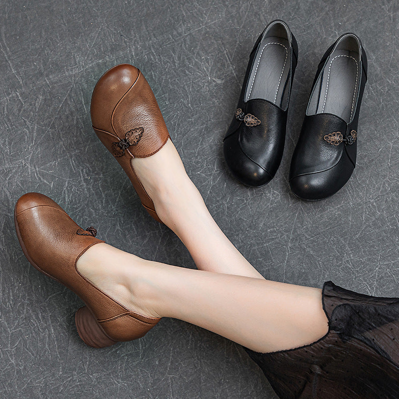 Women's Elegant Slip-On Mid Heels – Inspired by Chinese Frog Button Design