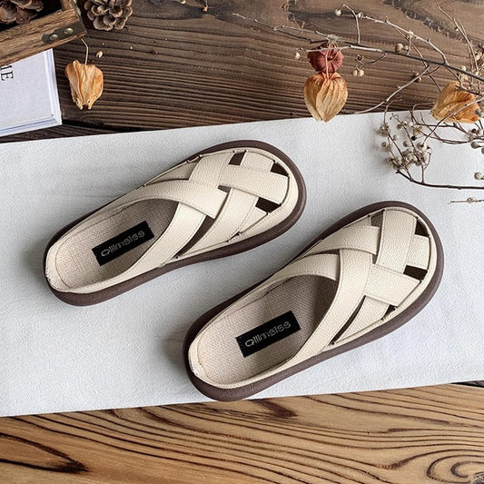 Women's Summer Closed Toe Hollow Out Flat Mule Shoes