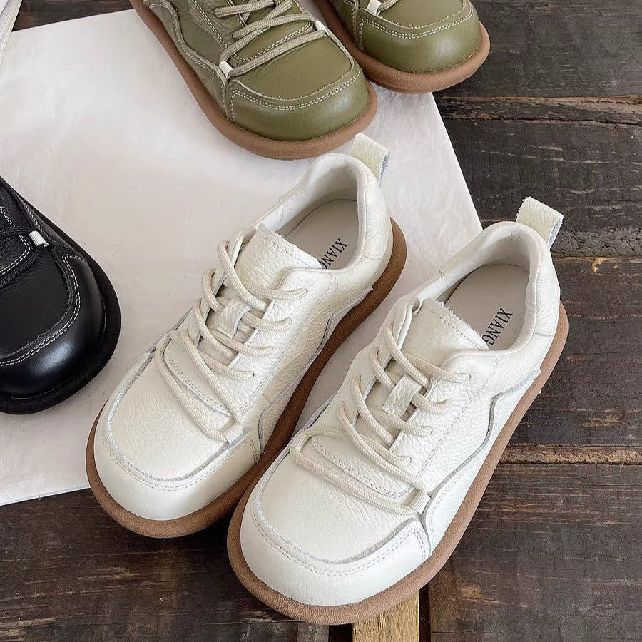 Women's Genuine Leather Casual Lace-Up Flat Shoes