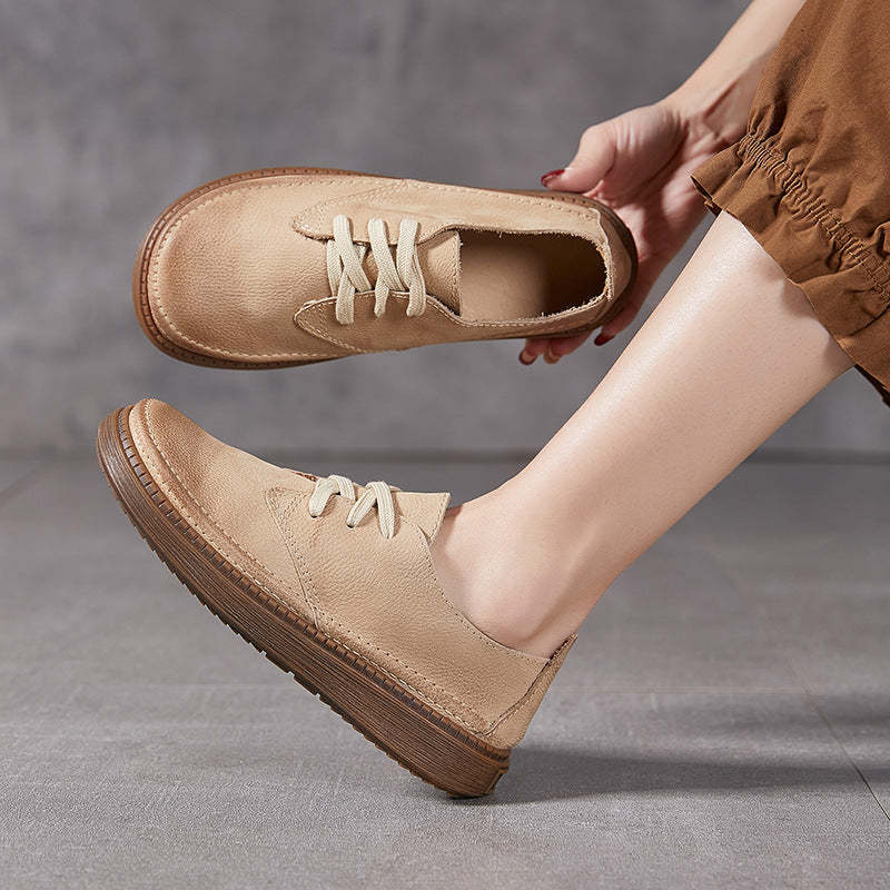 Women's Leather Casual Lace-up Flat Shoes
