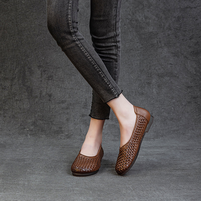 Women's Leather Woven Hollow Out Flat Sandals Glove Shoes