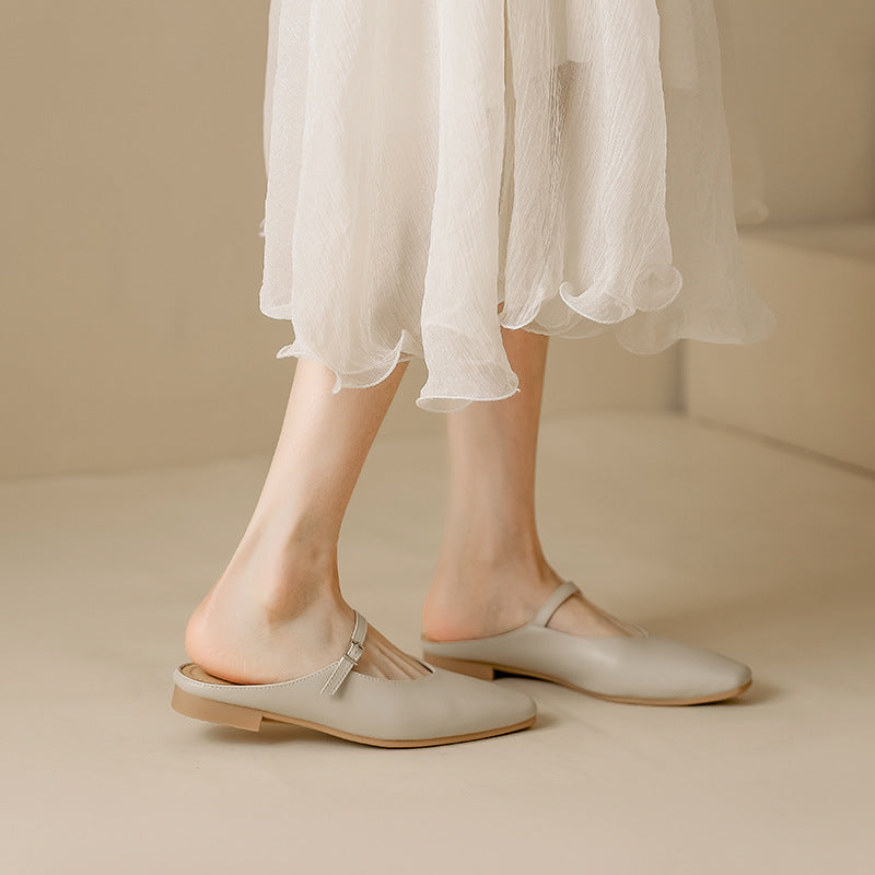 Women's Leather Stylish Comfortable Daily Mule Shoes