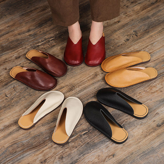 Women's Leather Minimalist Flat Mule Shoes