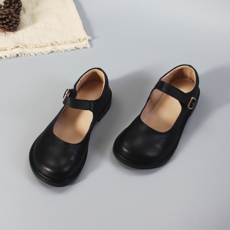 Womens Leather Mary Jane Flats Shoes School Preppy Style