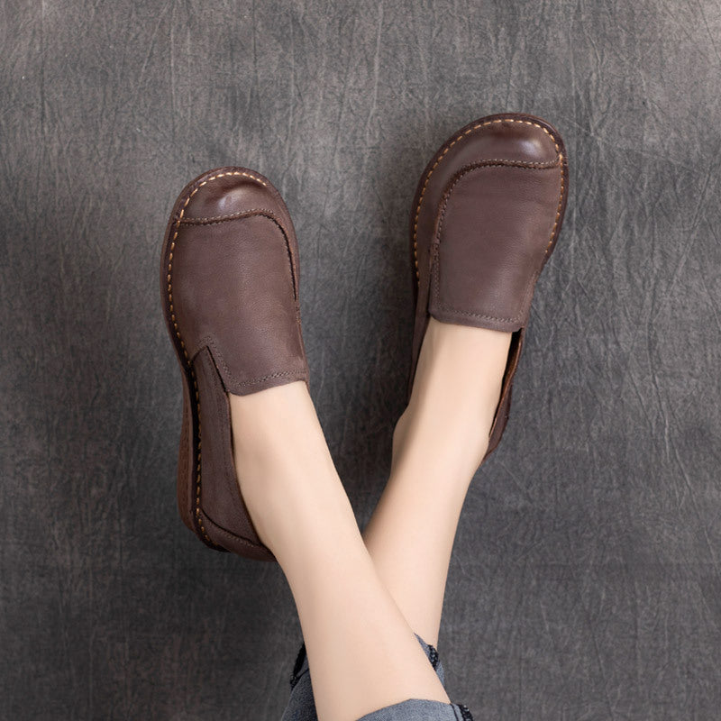 Women's Leather Casual Comfortable Slip On Flat Shoes