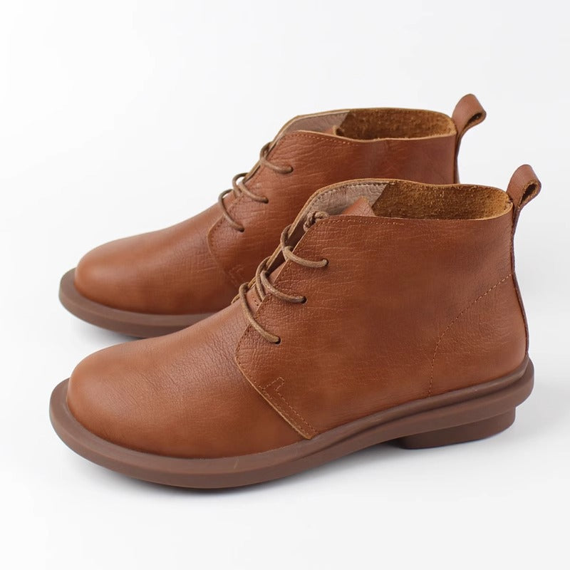 Women's Handmade Leather Casual Flat Lace Up Ankle Boots