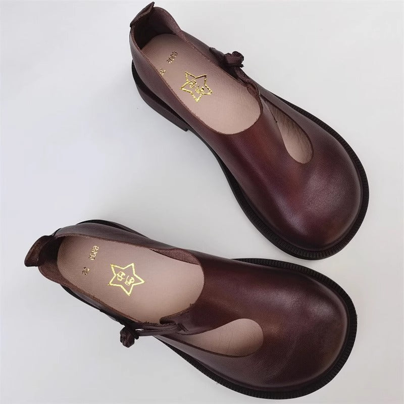 Handmade Women's Leather Wide Toe Box Flats – Casual Slip-On Shoes with Comfort