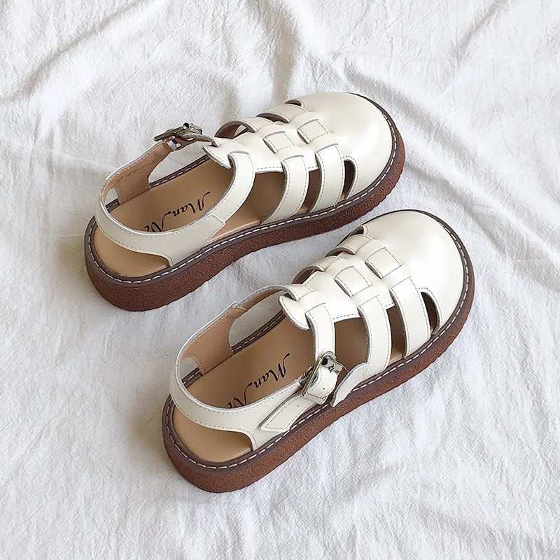 Women's Leather Closed Toe Round Sandals – Casual Summer Comfort Shoes