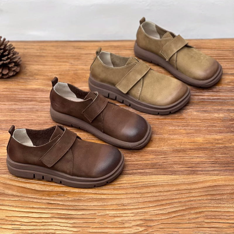 Women's Retro Comfort Leather Flat Casual Velcro Loafers