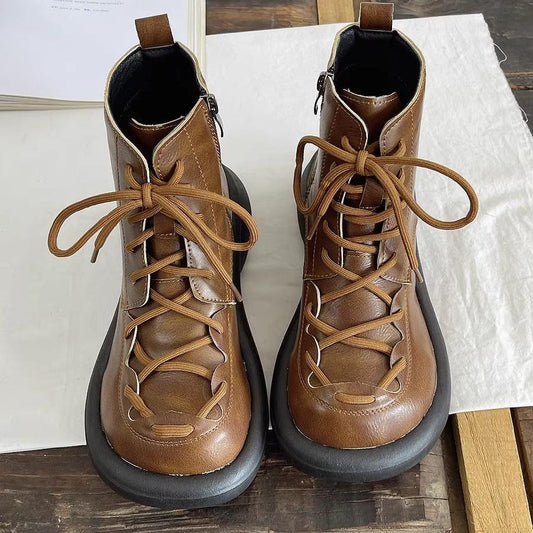 Women's Wide Toe Box Lace-up Platform Zip Boot Shoes