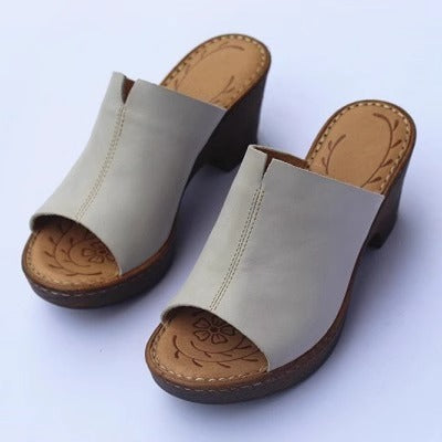 Women's Vintage Platform Block Heel Open Toe Mule Sandals